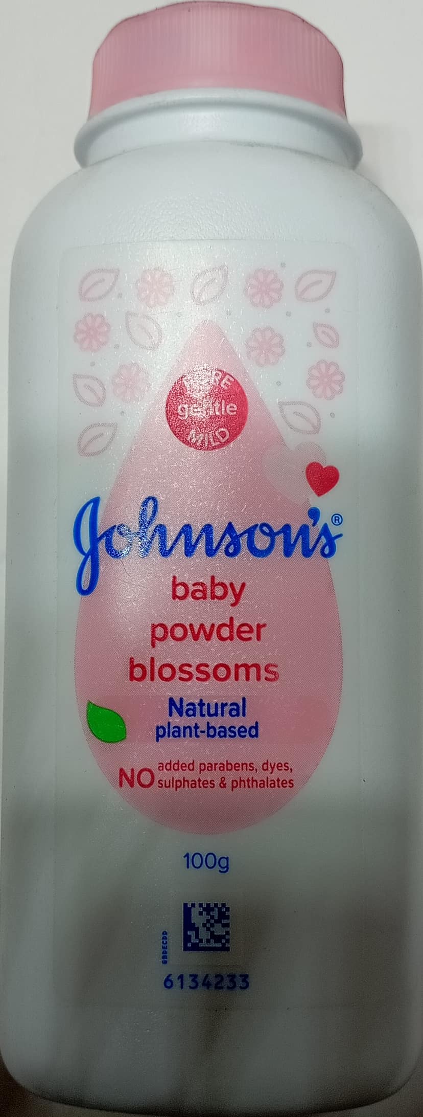 Johnson baby powder blossoms natural plant-based 100g