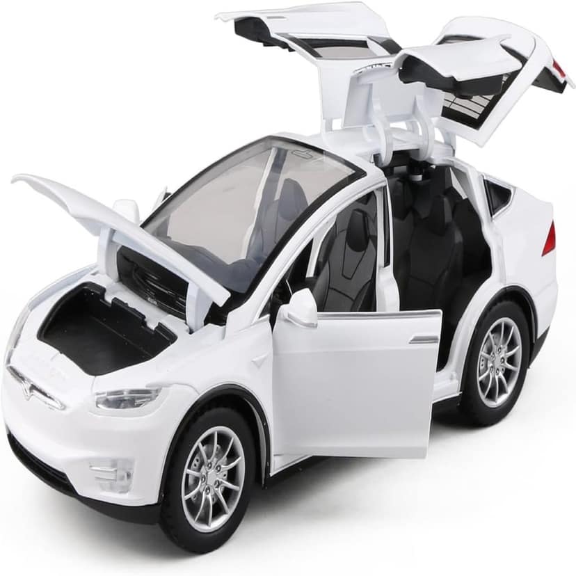 KTRS ENTERPRISE 1:24 Diecast Model Car for Tesla Model X Complete with Lights and Simulation of Sound. This Decorative Alloy Mini Vehicle is a Unique Gift for Your Loves or Young