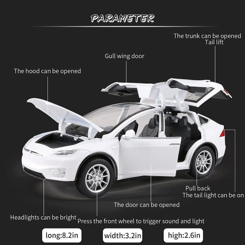 KTRS ENTERPRISE 1:24 Diecast Model Car for Tesla Model X Complete with Lights and Simulation of Sound. This Decorative Alloy Mini Vehicle is a Unique Gift for Your Loves or Young view 2