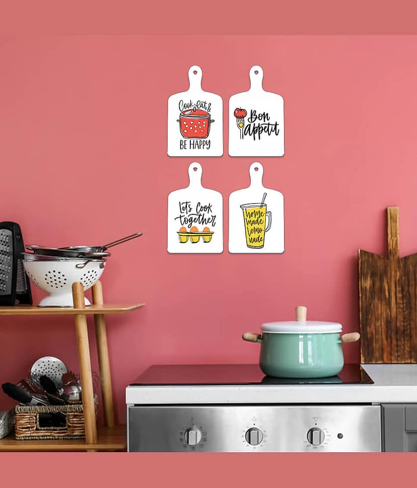SAF Set of 4 Kitchen Quote MDF Paddle Wall Hanging Boards | Funny Cooking & Food-Themed Printed Signs for Café, Restaurant or Home Décor | Compact Size | Cook Eat Bon Appetit Wall Art view 2