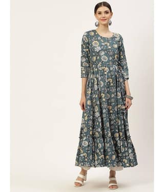 Kbz - Grey Cotton Women's Anarkali Kurti ( Pack of 1 )