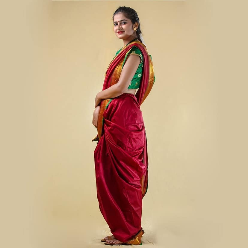 Readymade Maroon Nauvari Saree view 2