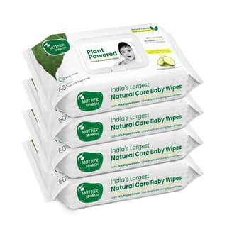 Mother Sparsh Natural Care Baby Water Wipes I 100% Plant Made Fabric From Forest Land | Plant Powered Wet Wipes with Cucumber Extract For Baby I Cotton Cloth Like Bigger Sheets | 60 Pcs (Pack of 4) Mother Sparsh Natural Care Baby Water Wipes I 100% Plant