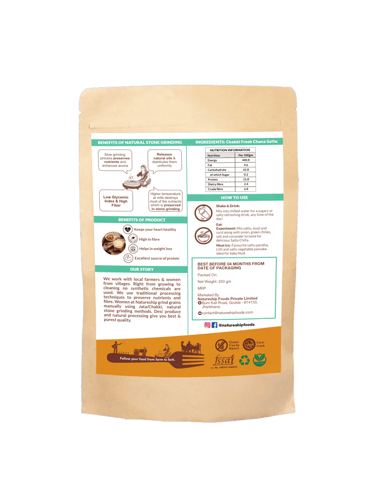Natureship - Hand roasted and stone ground, Chana Sattu, 250 grams. view 2