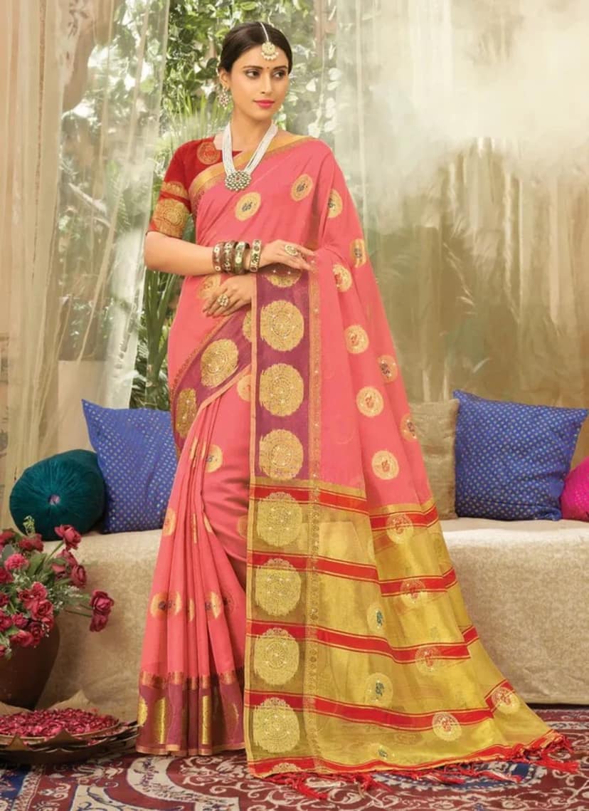 Peach Organza Saree view 2