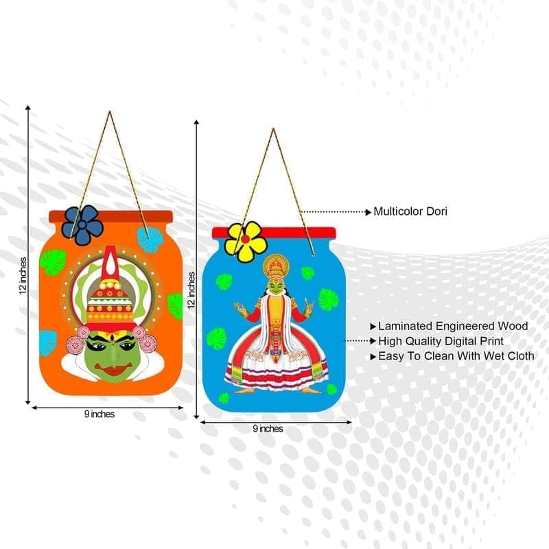 Charmor Kathakali Dance Decorative Wooden Wall Hanger for Living Room | Bedroom | Office | Gift | Home Decoration (WH3213),Set of 2 view 2
