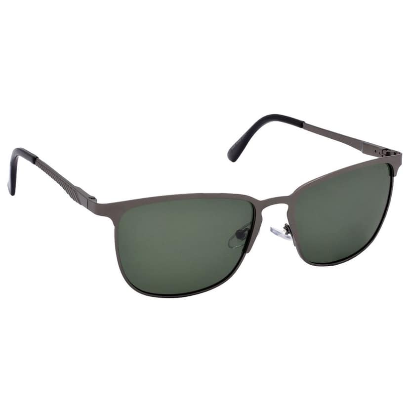 Stylish Retro Square Full-Frame Metal Polarized Sunglasses for Men and Women | Green Lens and Grey Frame | HRS-KC1006-GRY-GRN-P view 2