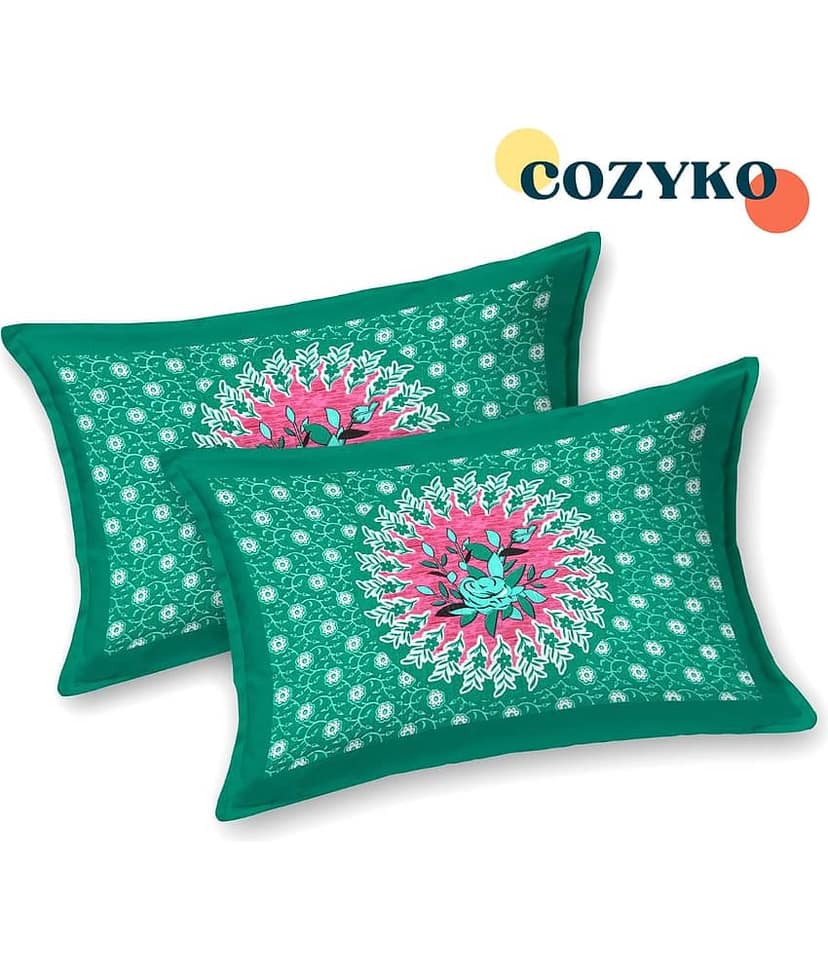 COZYKO Cotton 1 Single Bedsheet with 1 Pillow Cover ( Green ) view 2