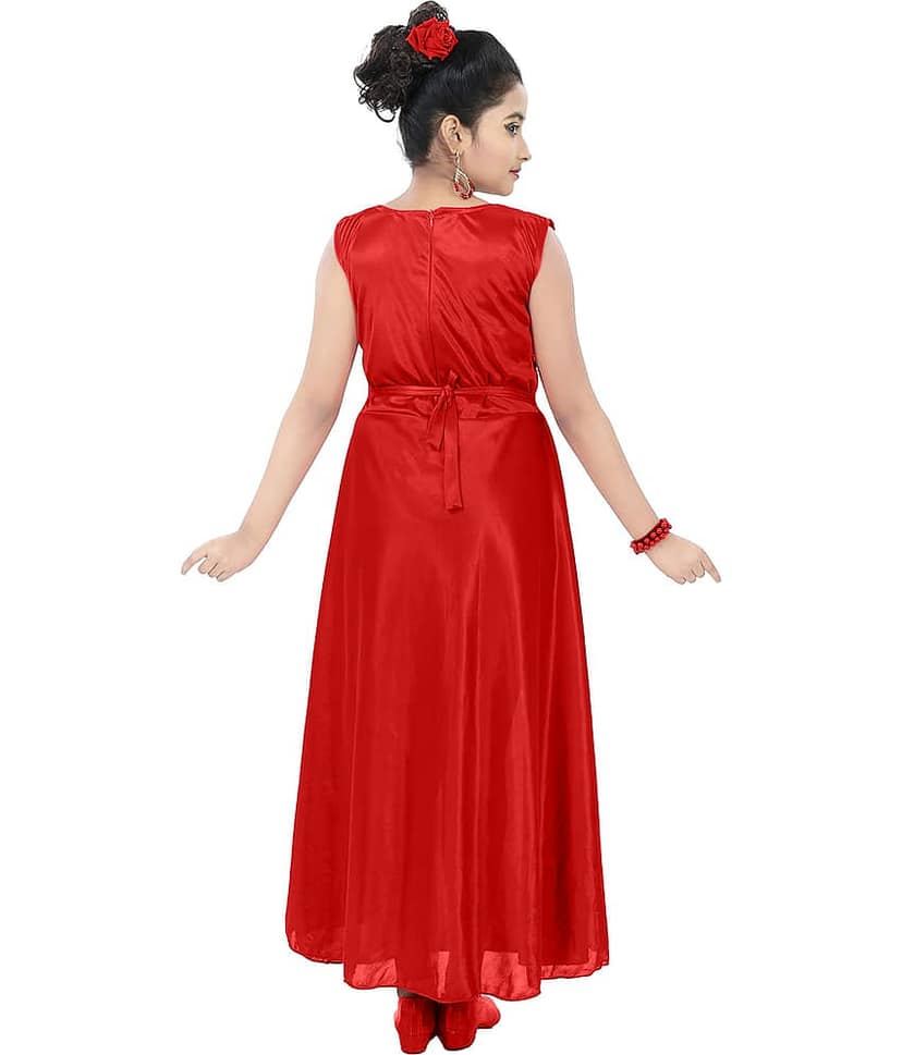 9stiches Satin Dress For Girls ( Pack of 1 , Red ) view 2