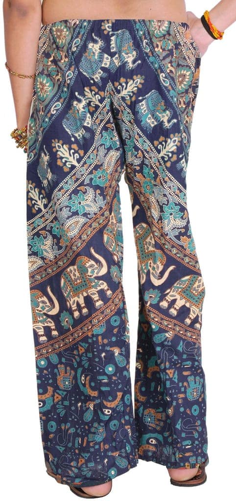 Twilight-Blue Casual Trousers from Pilkhuwa with Printed Elephants view 2