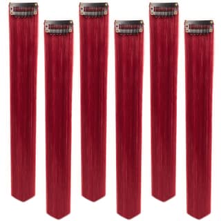 Paradise Clip in Colored Hair Streak (Strips) Extensions for Women, 20 Inch Straight Hair Highlights, Wine Maroon, Instant Volume, No Damage, Heat Resistant Synthetic Fibre, Pack of 6 Paradise Clip in Colored Hair Streak (Strips) Extensions for Women, 20
