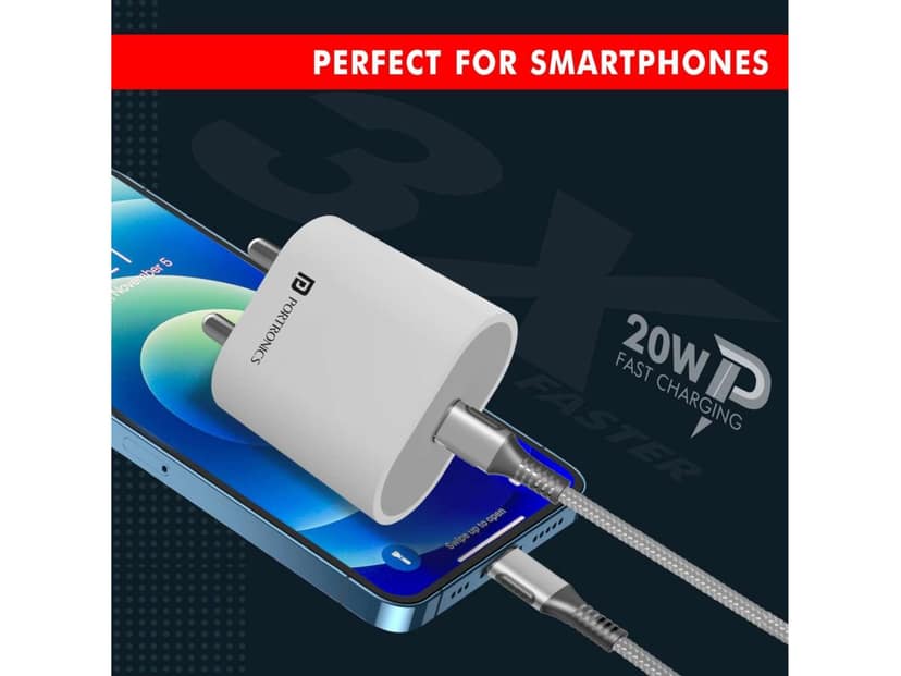 Portronics Adapto 20 Adapter/Charger BIS Certified, Fast Charger, USB-C Port, 20 Watt PD Charge view 2