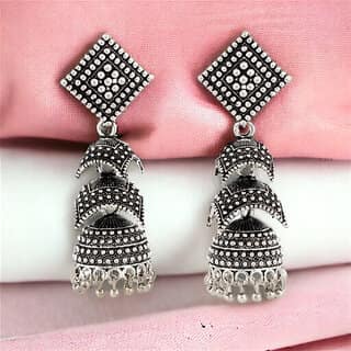LUCKY JEWELLERY Traditional Ethnic Oxidised Silver Long Jhumka For Girls & Women (149-XJO-1840-S)