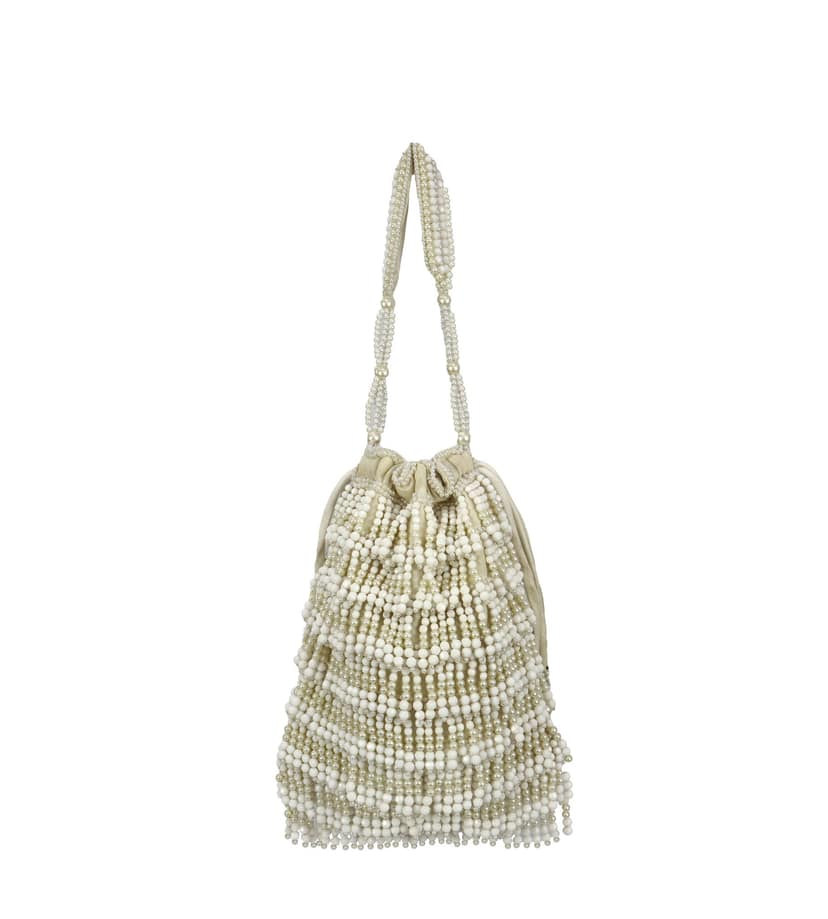 Stylish White Bead And Sequin Embellished Potli Bag for Girls and Womens view 2