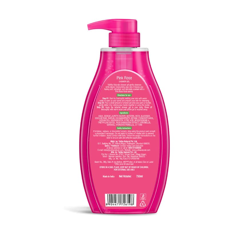 Yuthika Pink Rose Body Wash Shower Gel for Women and Men 750ml, Gentle Cleanser for All Skin Types view 2