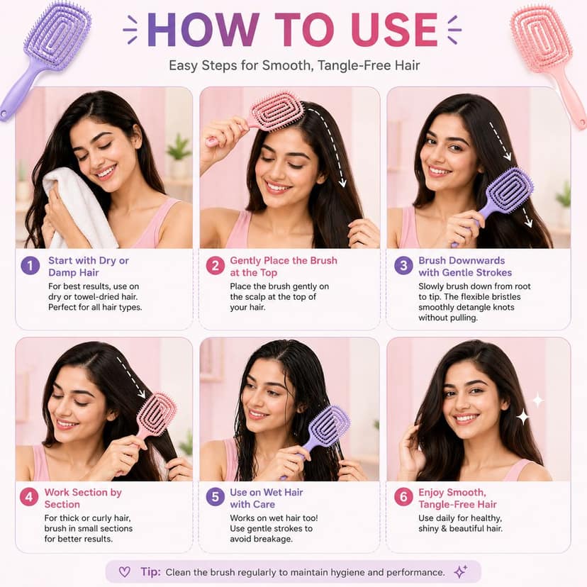 Pack of 2 Premium Detangling Hair Brush for Women & Men | Anti-Tangle Soft Bristle Hair Comb for Smooth & Frizz-Free Hair view 2