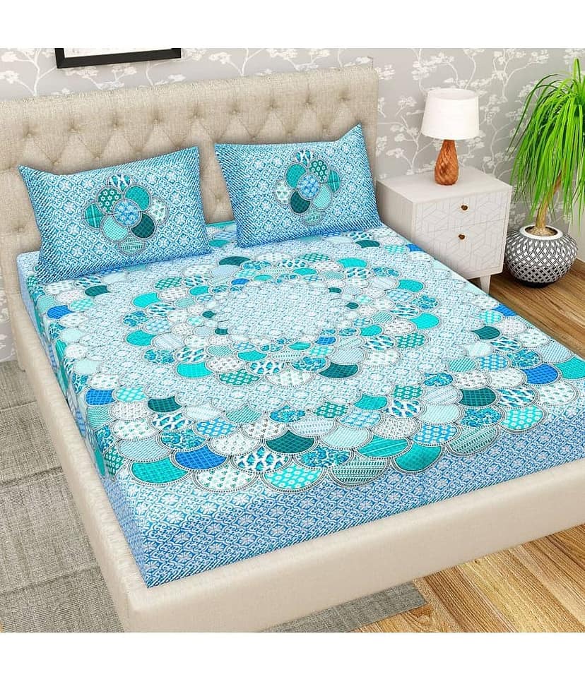 Cosito Cotton 1 Double Bedsheet with 2 Pillow Covers ( Blue )