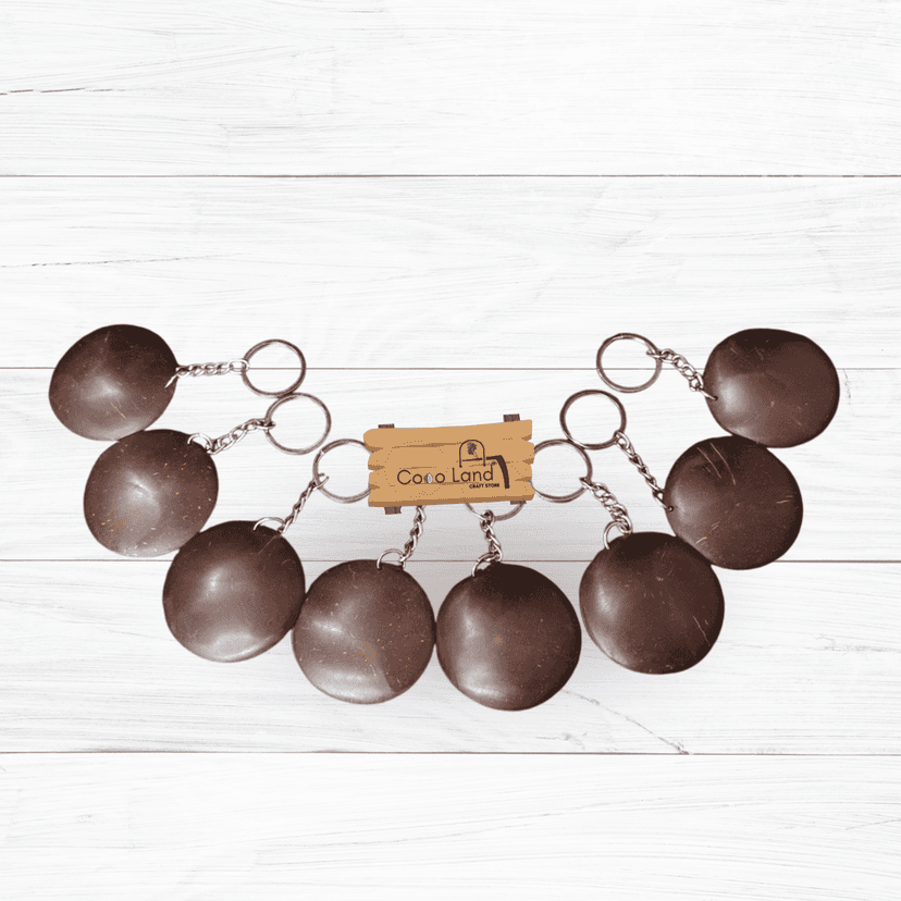 CocoLand Coconut Shell Raw Keychain 50 mm Diameter Glossy Polished / Custom Keychain / Custom Art Work Round Keychain /Engraving/Printing