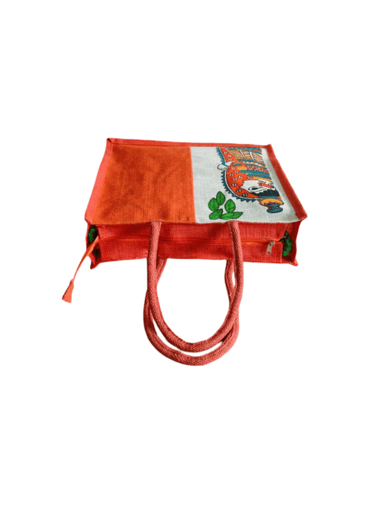 :Handcrafted Jute Tote Bag with Madhubani Painting view 2