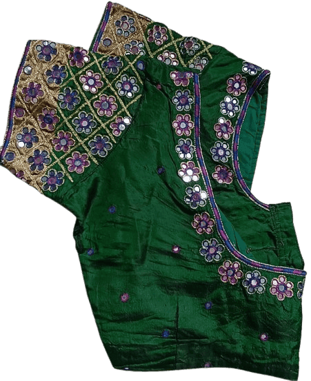 Ready Made Blouse - Green and Pink Mirror Work Blouse view 2