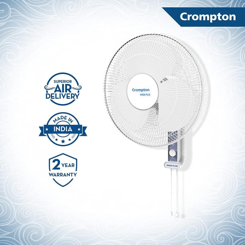 Crompton Wave Plus 400 mm wall Fan, Adjustable Height, Smooth Oscillation, Superior Air Delivery, 2 Year Warranty - White view 2