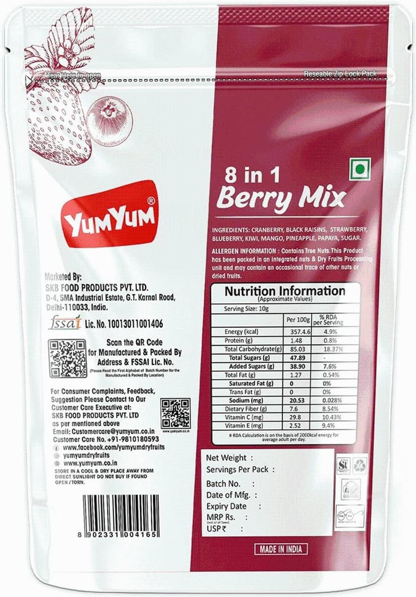 YUM YUM 8 India 1 Berry Mix Dried Fruits & Berries Healthy Snack Pouch Assorted Fruit - 200g view 2