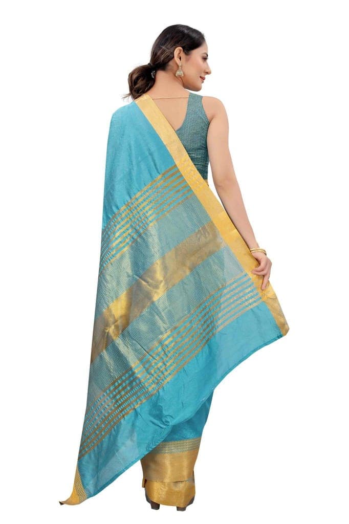 Women's Solid Woven Design Saree With Unstiched Blouse Piece view 2