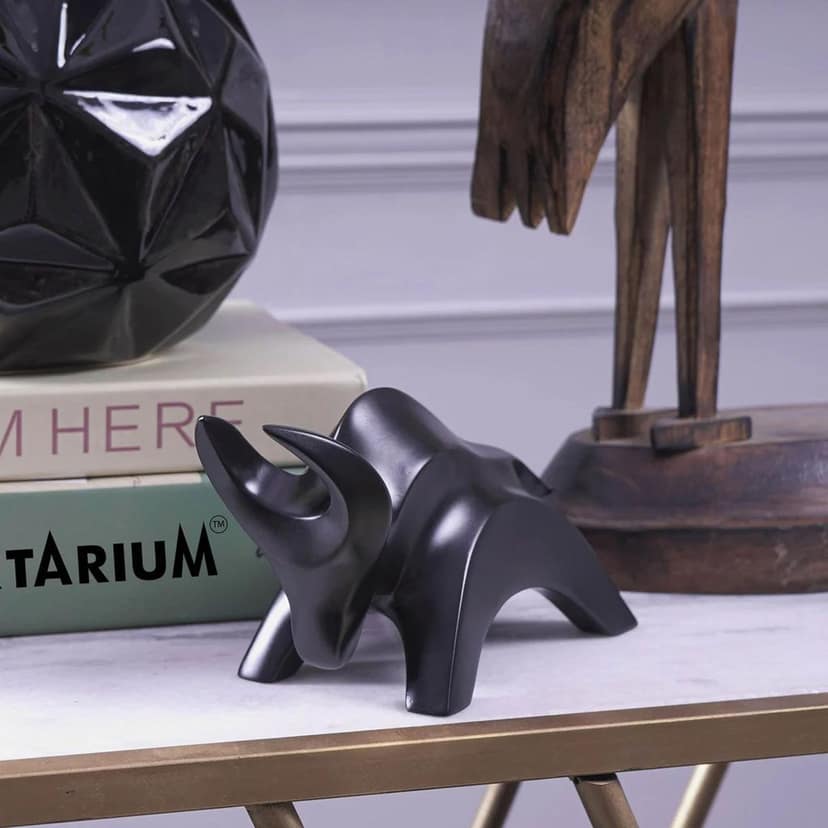 Artarium Stylized Charging Bull Figurine Showpiece for Home Decor, Sculpture, Antique Design, Home Decoration, Hand Made Charging Bull Statue (1 Piece) (Black) view 2