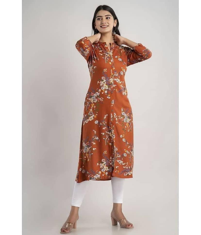 MAUKA - Brown Rayon Women's Straight Kurti ( Pack of 1 )