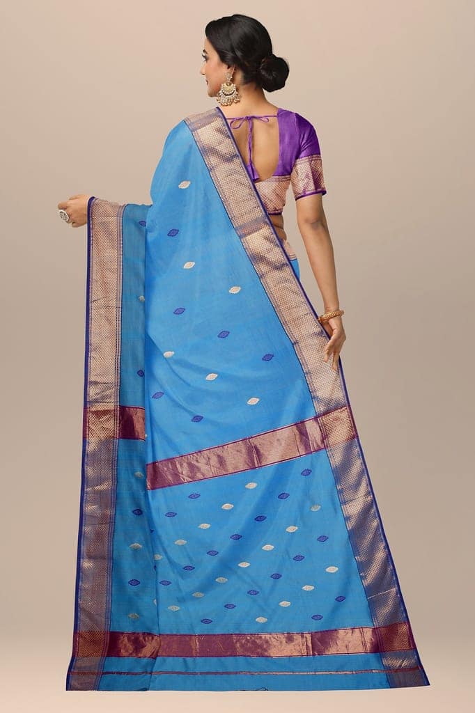 Sky Blue Diamond Buta Maheshwari Silk with Zari Border Saree SKU-BS10031 view 2