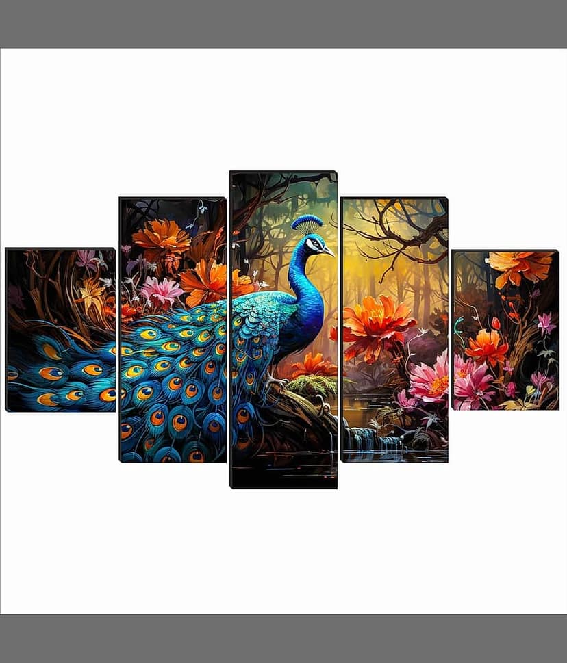SNDArt Set Of 5 Modern Art Peacock Wall Paintings For Living Room Gift Items/Home Decor Gift Items 18 x30 view 2