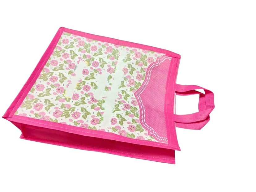 Pink Floral Shopping Bag with Pink Handles view 2