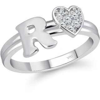 VFJ cz alloy Rhodium plated Valentine collection Initial"R"Letter with heart ring view 2