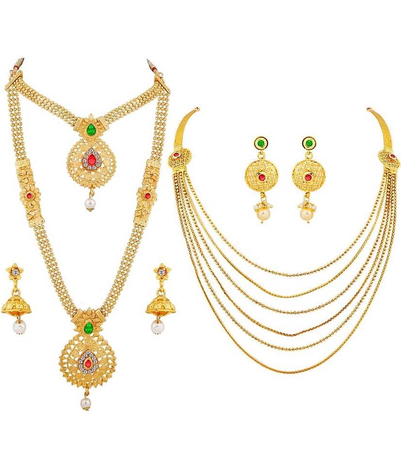 ShreejiHuf Alloy Golden Traditional Necklaces Set Long Haram view 2