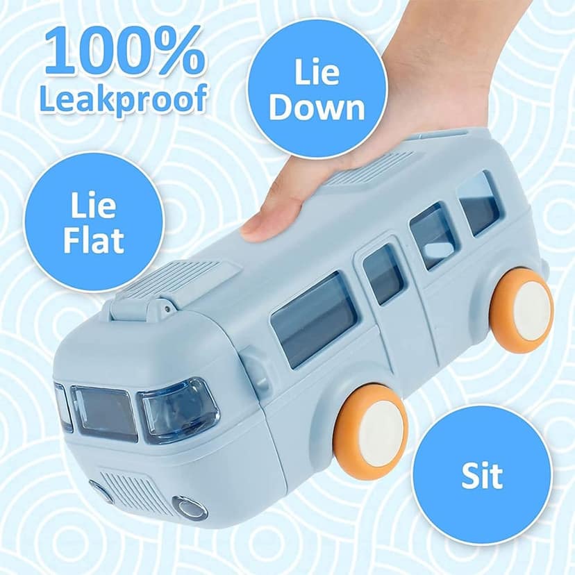 Bus Water Bottle for Kids with Strap, Sipper, and Straw | Leakproof, BPA Free with Lock, 500 ml - Blue view 2