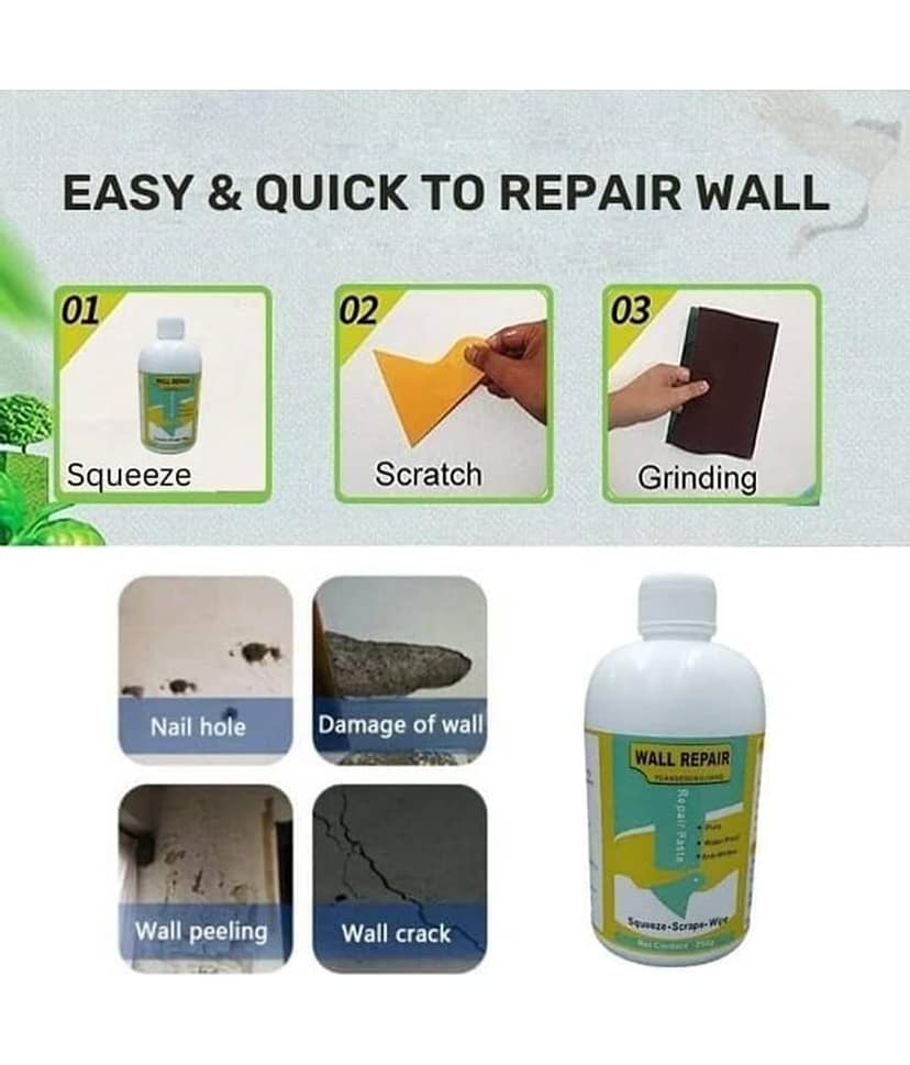Wall Repair Paste Paint Wall Putty Paste Crack Filler for Walls and Joints Wall Mending Agent Wall Crack Repair Paste Damage Wall Crack Filler Paste Waterproof Wall Hole Filler (250gm, White) view 2
