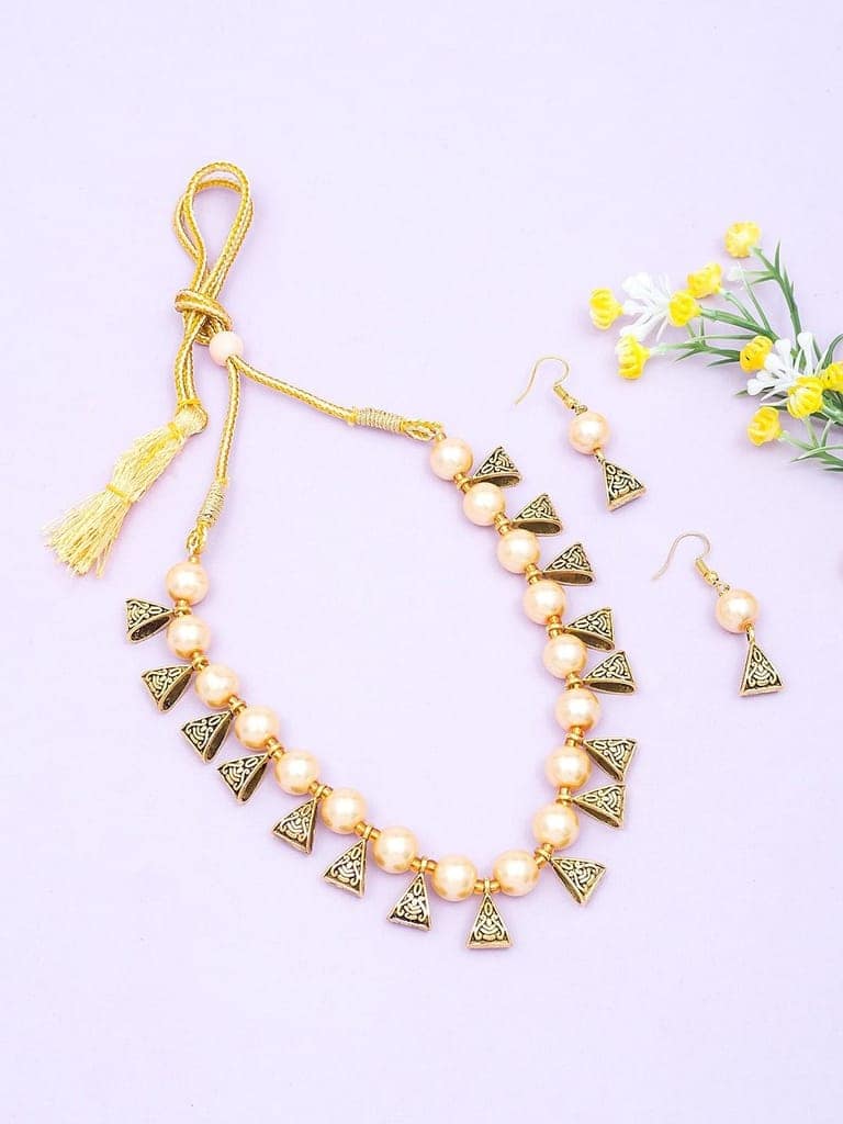 Pujvi Fashions Golden Beads Choker Necklace set