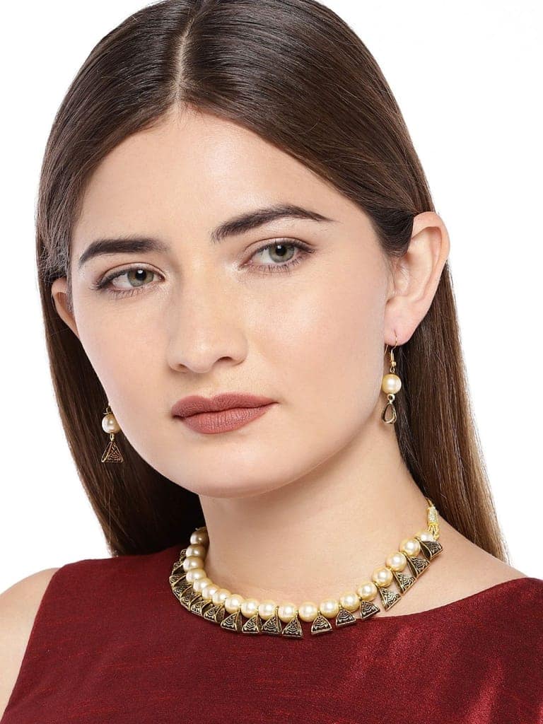 Pujvi Fashions Golden Beads Choker Necklace set view 2