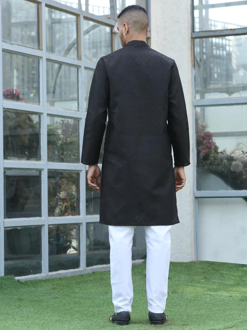 Cotton blend Woven self Desing Kurta Pyjama Set view 2