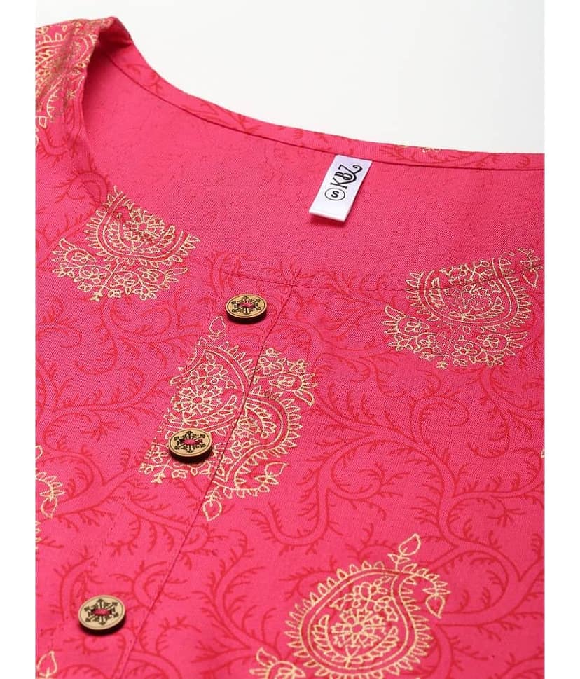 HISHAM - Pink Rayon Women's Straight Kurti ( Pack of 1 ) view 2