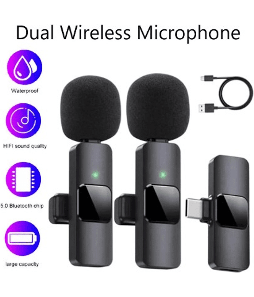 Wireless Microphone for Type-C Android & IOS Devices, Noise Reduction Lapel Mic for Youtubers, Video Recording, Facebook Live and