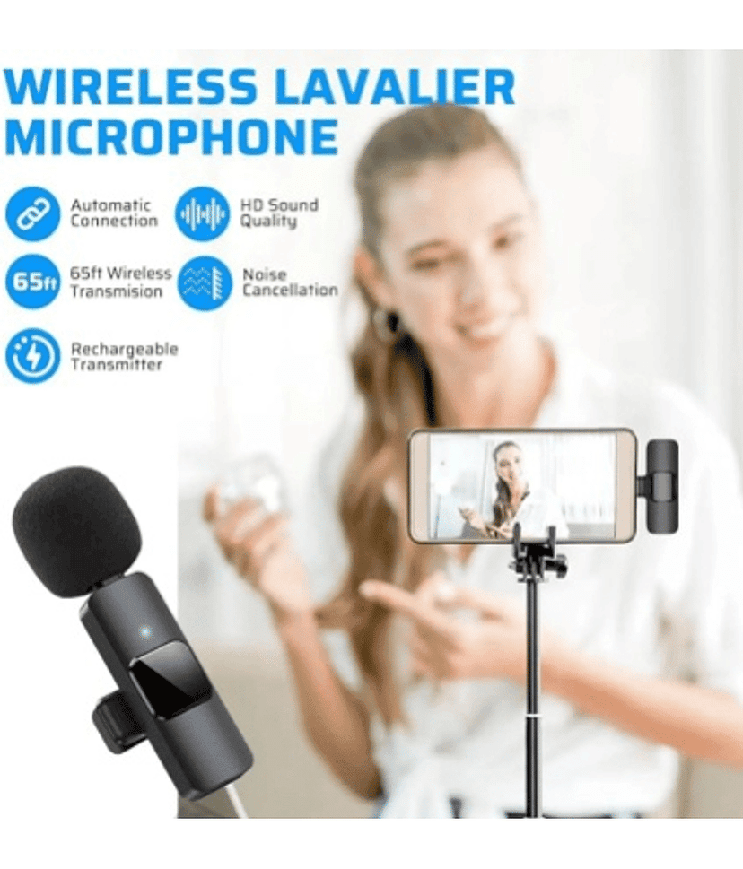 Wireless Microphone for Type-C Android & IOS Devices, Noise Reduction Lapel Mic for Youtubers, Video Recording, Facebook Live and view 2