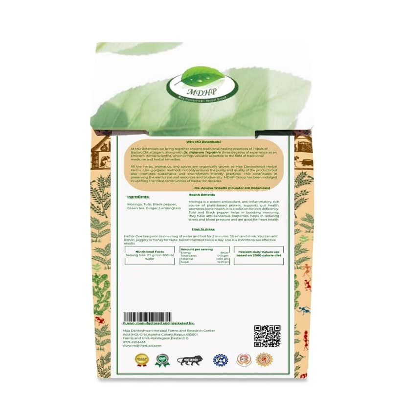 MD Botanicals Moringa Tulsi Green Tea | Ayurvedic Herbal Detox & Immunity Booster | Antioxidant-Rich | Caffeine-Light | 70g Loose Leaf Blend | Natural Wellness Tea view 2