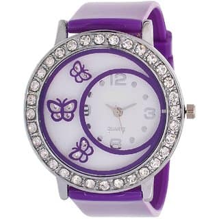 Glory Purple Diamond Fancy Letest Butterfly Print Collection Analog Watch - For Women
