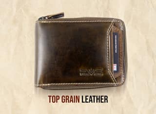 Vital King Men Travel Brown Genuine Leather RFID Wallet (12 Card Slots)