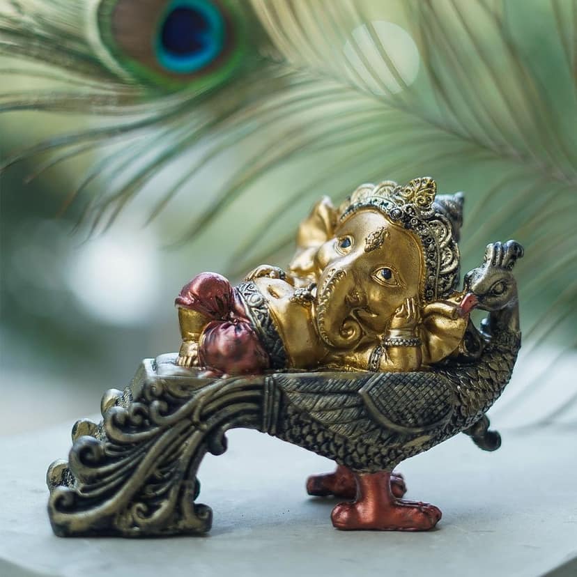 Craftlayout Craftlayout Sitting On Peacock Lord Ganesh Idol Decorative & Pooja Showpiece Housewarming view 2