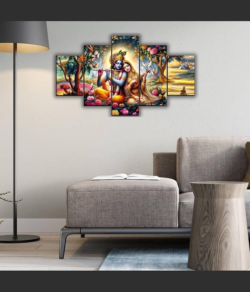 SNDArt Set Of 5 Radha Krishna Wall Paintings For Living Room Gift Items 18 x 30 inch view 2