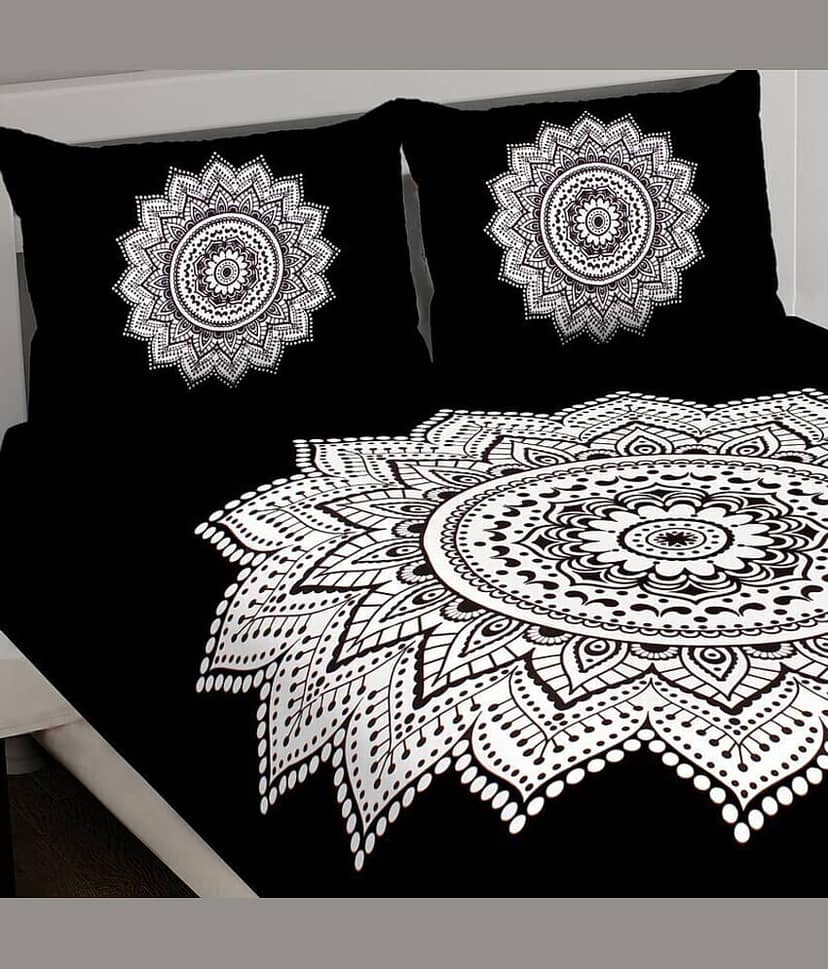 CLOTHORO Cotton 1 Double King Bedsheet with 2 Pillow Covers ( Black ) view 2