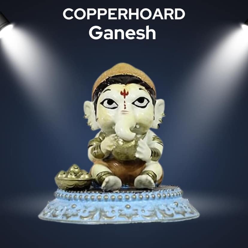 COPPERHOARD Laddu Ganesh Blessing Ganesha Statue Murti with Stand for Home Temple Decor. view 2