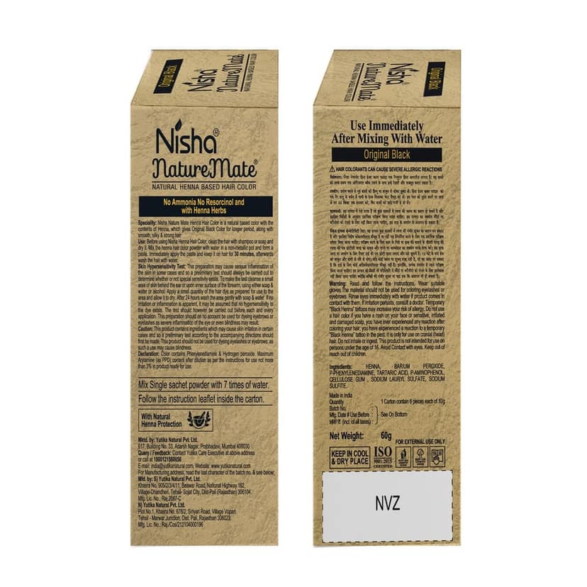 Nisha Nature Mate Henna Based Hair Colour Original Black 60gm Pack of 3, No Ammonia, No Resorcinol, 100% Grey Coverage view 2